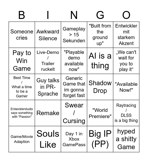Summer Game Fest Bingo Card