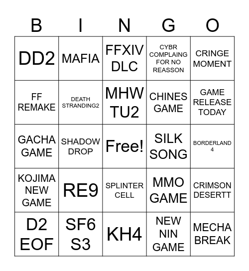 Summer Game Fest Bingo Card