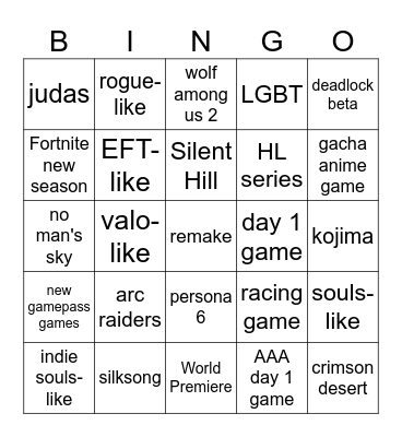 TUTMAZ BU (SUMMER GAME FEST 25) Bingo Card