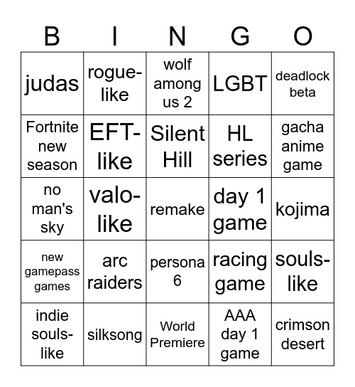 TUTMAZ BU (SUMMER GAME FEST 25) Bingo Card