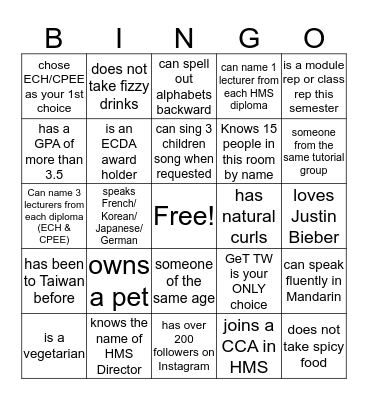 GeT-ting to know you! Bingo Card