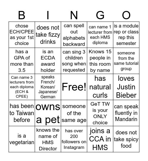 GeT-ting to know you! Bingo Card