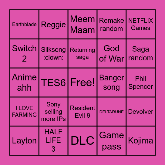 Summer Game Fest Bingo Card