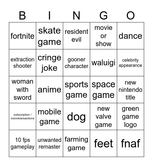Summer Games Fest Bingo Card