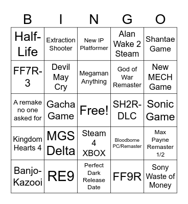 Summer Game Fest 2025 Bingo Card