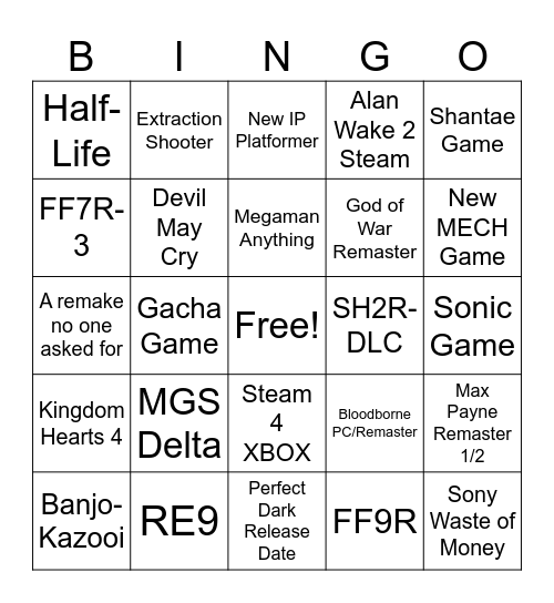 Summer Game Fest 2025 Bingo Card