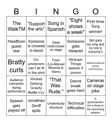 2025 Tony Awards Bingo Card