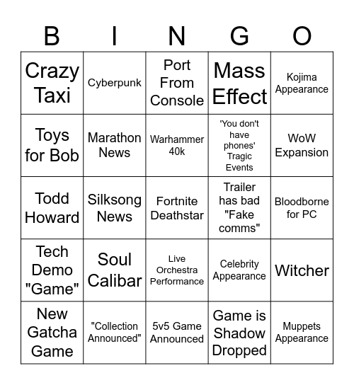 Untitled Bingo Card