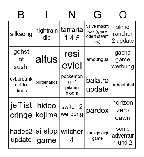 opening live + xbox games showcase+ die anderen shows die vom sgf schaue Bingo Card