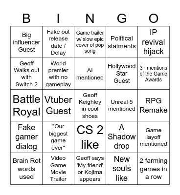 Games fest 2025 Bingo Card