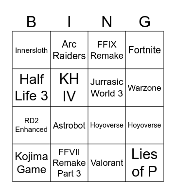 SGF 205 Bingo Card