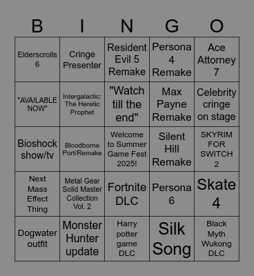 Summer Game Fest 2025 Bingo Card