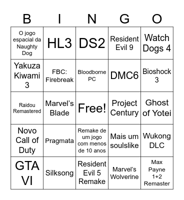 Summer Game Fest 2025 Bingo Card