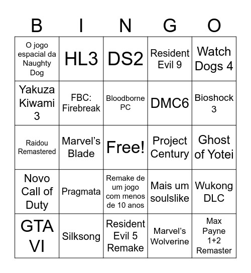 Summer Game Fest 2025 Bingo Card