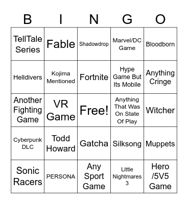 Summer Game Fest Bingo Card