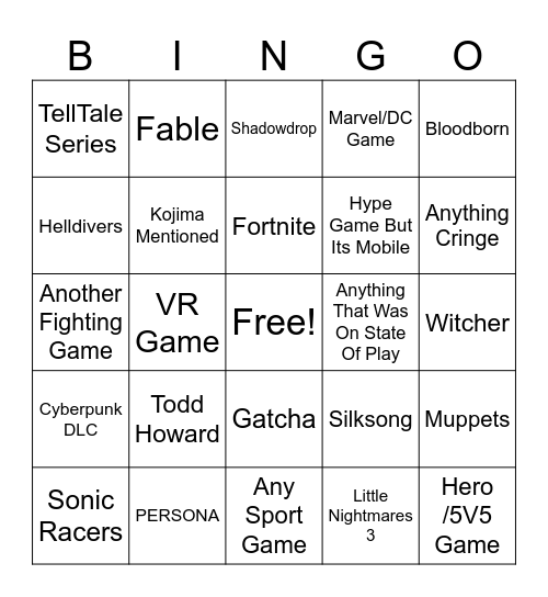 Summer Game Fest Bingo Card