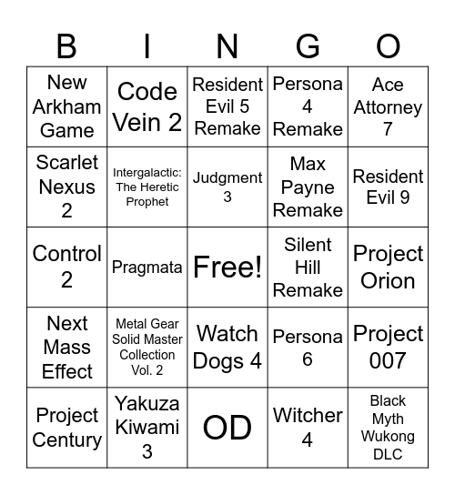 Summer Game Fest 2025 Bingo Card