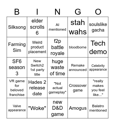 summer games fest 2025 Bingo Card