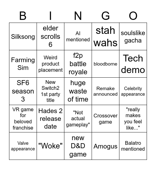 summer games fest 2025 Bingo Card
