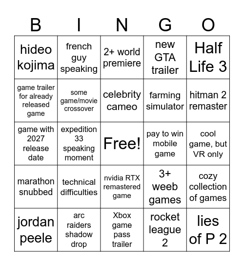 Untitled Bingo Card