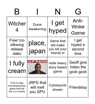 Summer games fest Bingo Card