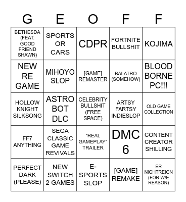 G-OFF SUMMER 2025 Bingo Card