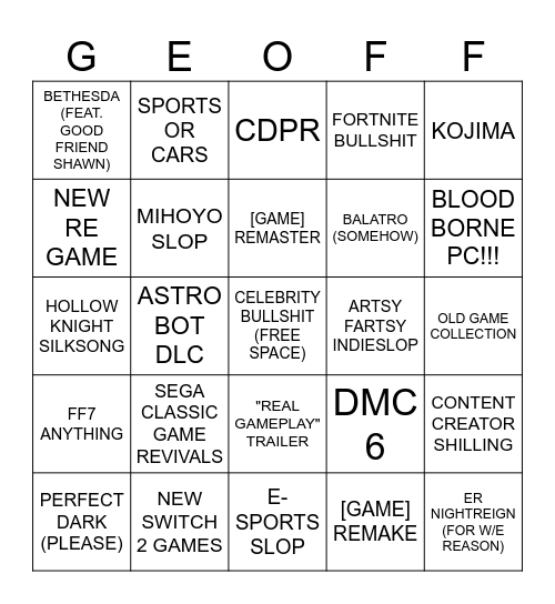 G-OFF SUMMER 2025 Bingo Card