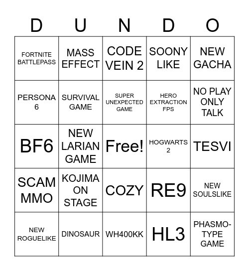 SUMMER GAME FEST Bingo Card