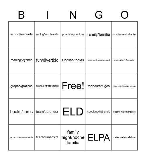 ELD Bingo Card