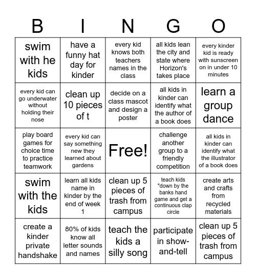 Kinder Horizons 2025 Bingo Card
