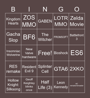 Summer Games Fest Bingo Card