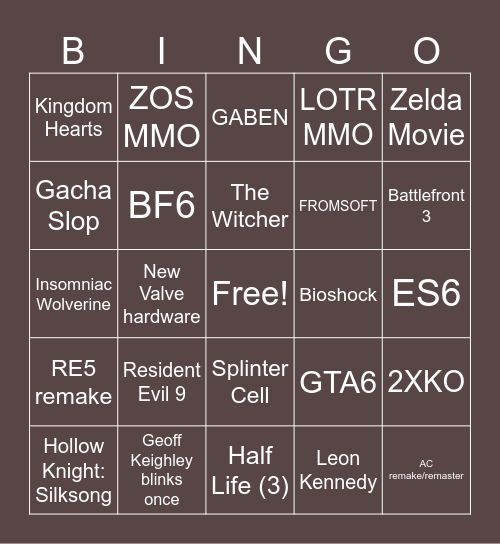 Summer Games Fest Bingo Card