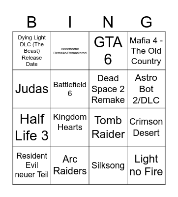Summer Game Fest Bingo Card