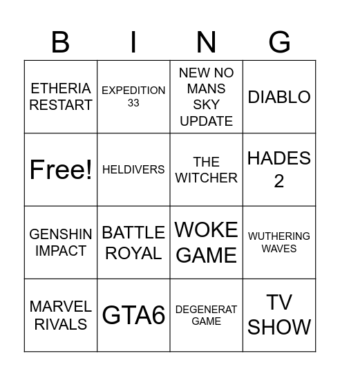 SUMMER GAME FEST Bingo Card