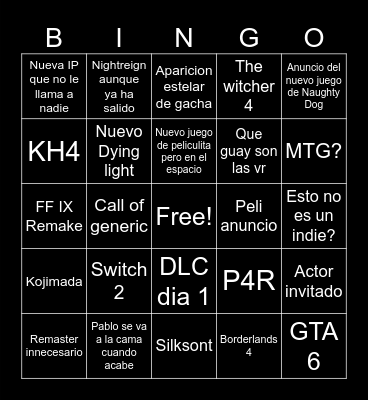 Summer game fest Bingo Card