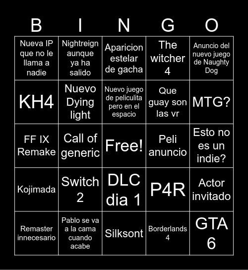 Summer game fest Bingo Card