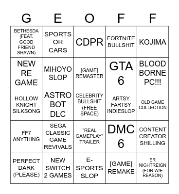 G-OFF SUMMER 2025 Bingo Card