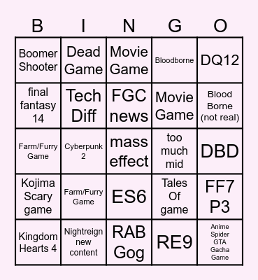 Summer Games Fest Bingo Card