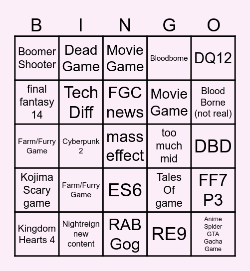 Summer Games Fest Bingo Card