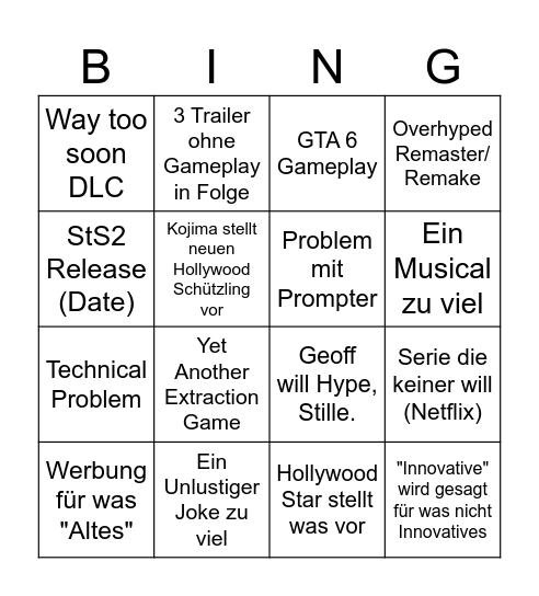 Summer Games Fest Bingo Card