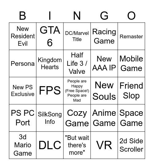 Summer Games Fest Bingo Card