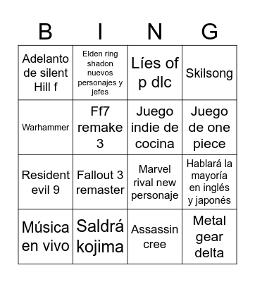 Summer fest Bingo Card