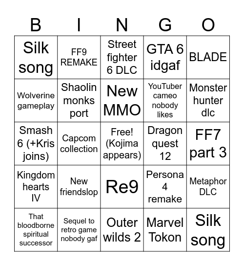 SUMMER GAMES FEST Bingo Card