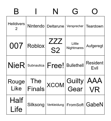 Game Awards Bingo Card