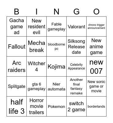 Game fest Bingo card Bingo Card