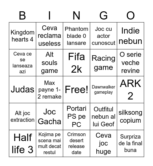 Summer Game Fest 2025 Bingo Card