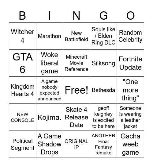 Summer Games Fest Bingo Card