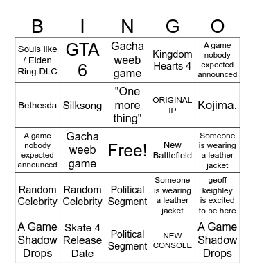 Summer Games Fest Bingo Card