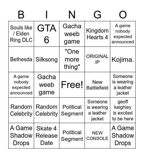 Summer Games Fest Bingo Card