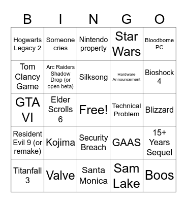 Bingo Card - Summer Game Fest 2025 Bingo Card
